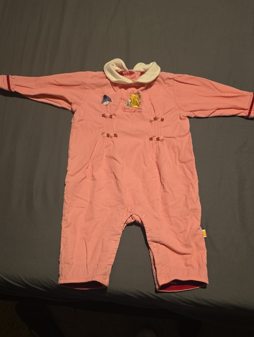 Classic Pooh Pink Long-Sleeve Baby One-Piece with Collar